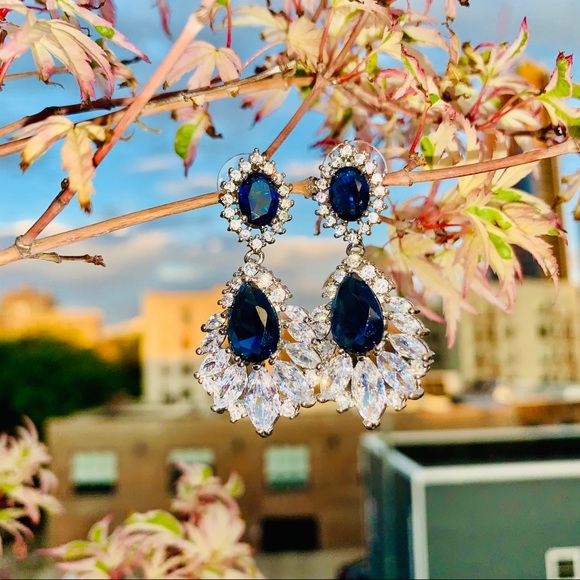 Blue Sapphire Marquise Crystal Rhinestones Silver - Picture 9 of 15